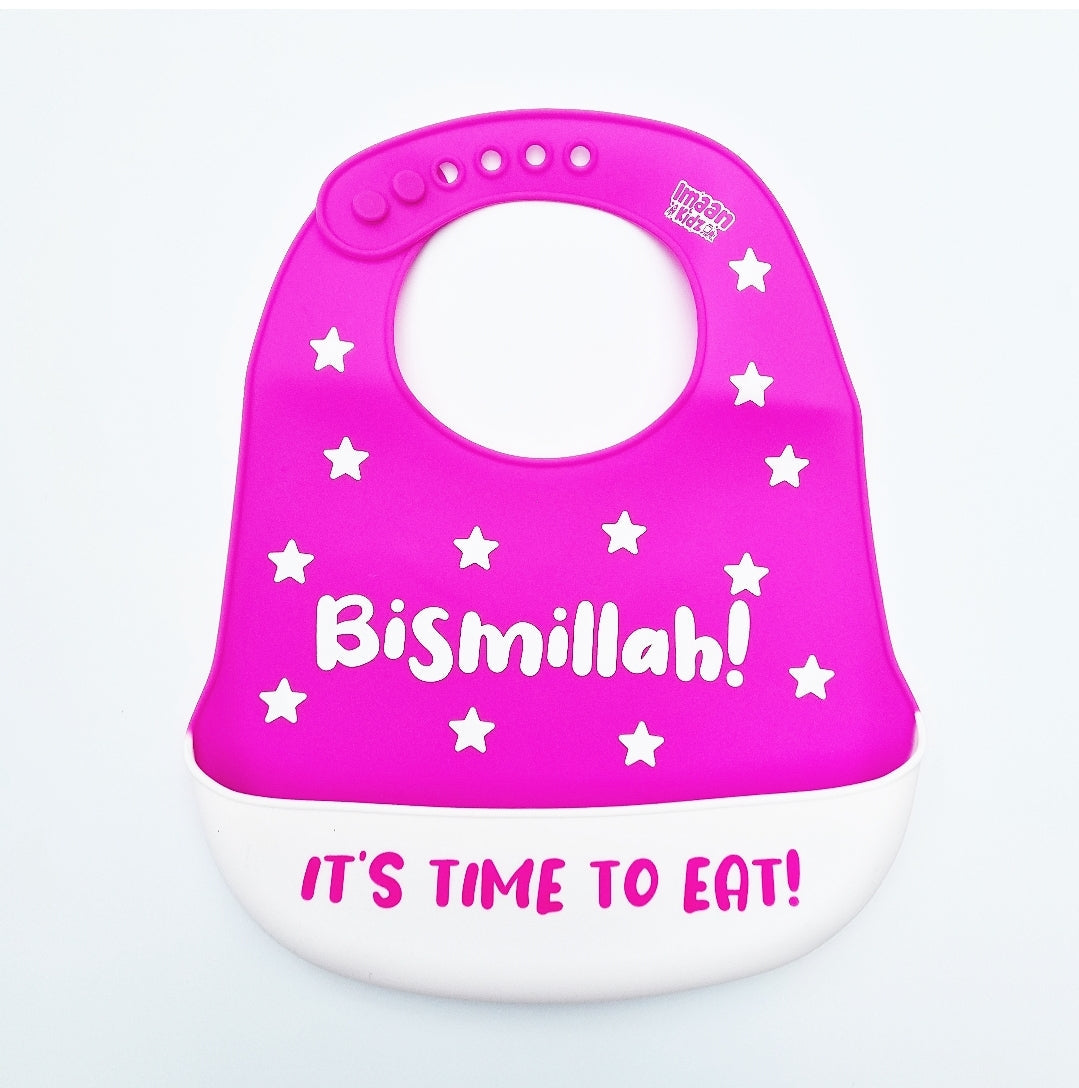 'Bismillah' It's Time To Eat Bib (Fuschia Pink)