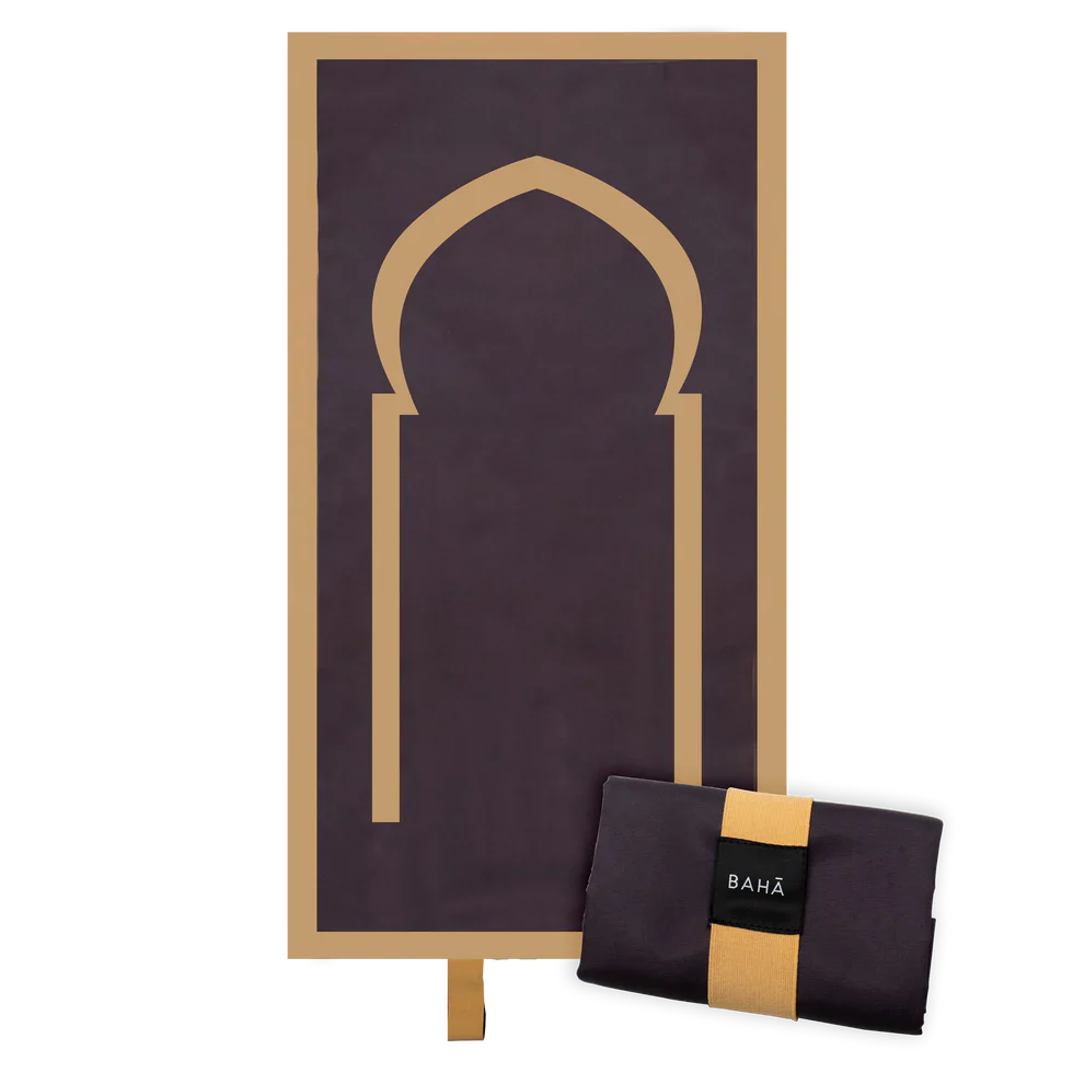 BAHĀ Portable Prayer Mat | Mihrab - Black and Gold