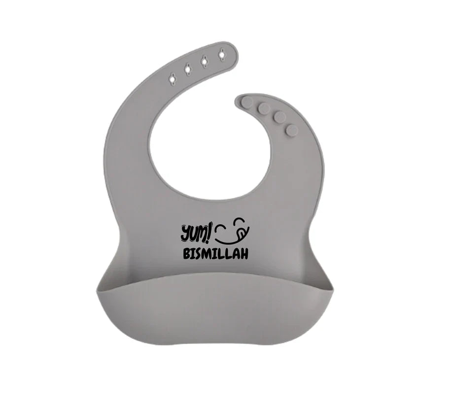 Yum Bismillah Silicone Baby Bib - Cool Grey