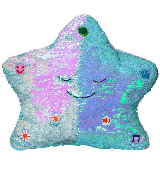 My Dua Pillow - Flippable Sequin Pillows with Light and Sound (Light Blue / Pearl)