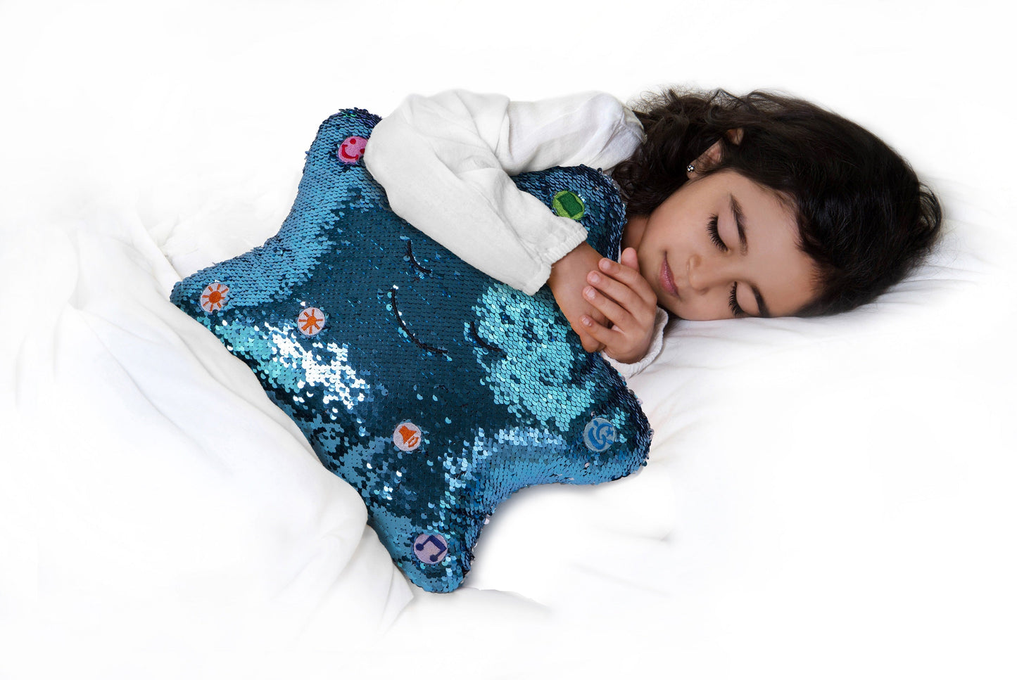 My Dua Pillow - Flippable Sequin Pillows with Light and Sound (Light Blue / Pearl)